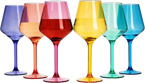 European Style Crystal, Stemmed Wine Glasses, Acrylic Glasses Tritan Drinkware, Unbreakable Muted Color | Set of 6 | Shatterproof BPA-free plastic, Reusable, All Purpose Glassware, Hand Wash Only 15oz