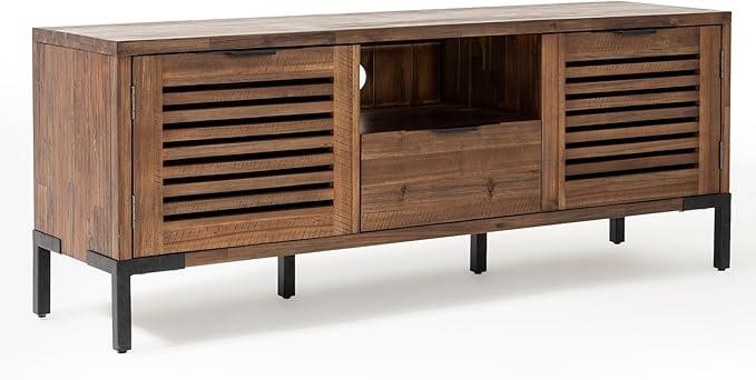 Bme Millie Solid Wood TV Stand for TVs up to 65 Inches, Modern Farmhouse TV Stand with Rustic Charm, TV Stands for Living Room, Chestnut