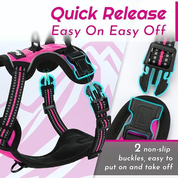 Eagloo Small Dog Harness No Pull, Service Vest with Reflective Strips and Control Handle, Adjustable and Comfortable for Easy Walking, No Choke Pet Harness with 2 Metal Rings, Rose Red, XS