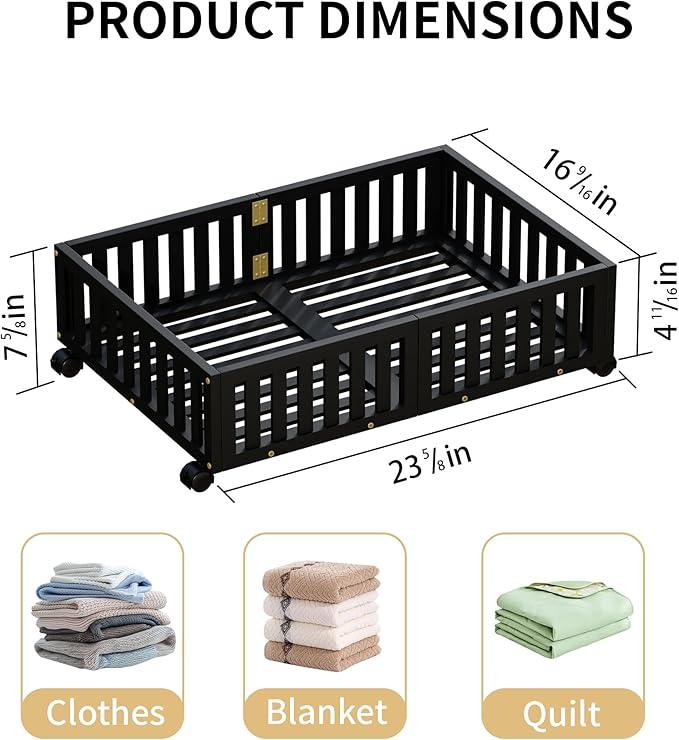Bamboo Under Bed Storage with Wheels (2-Pack) – Rolling Underbed Shoe Organizer Box for Shoes, Blankets, Toys, Clothes Container Space-Saving Organizer Bins for Bedroom, Closet, Dorm, Nursery