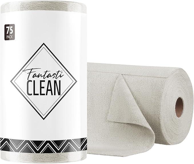 Fantasticlean Microfiber Cleaning Cloth Roll -75 Pack, Tear Away Microfiber Towels, 12