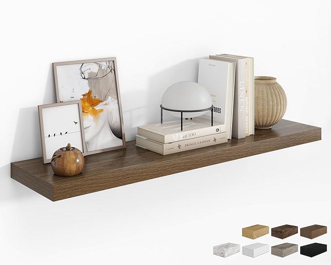 RICHFOCUS 48Inch Floating Shelves for Wall 1 Pack Shelves for Bedroom|Kitchen|Bathroom Wall Mounted Rustic Wood Floating Shelf with Invisible Brackets for Books|Storage|Decor, Walnut