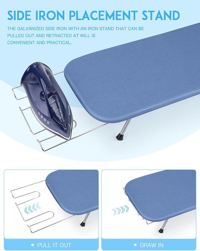 BiJun Small Ironing Board, Foldable Table Top Ompact Portable Mini Ironing Board w/Iron Rest, Set for Dorm Rooms, RVs, Travel Apartments Blue
