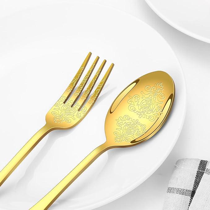 40 Pcs Gold Silverware Set for 8 with Classical Flower Embossed Design, Food Grade Stainless Steel Flatware Set, Eating Utensils Sets Include Fork/Knife/Spoon, Cutlery Set, Dishwasher Safe