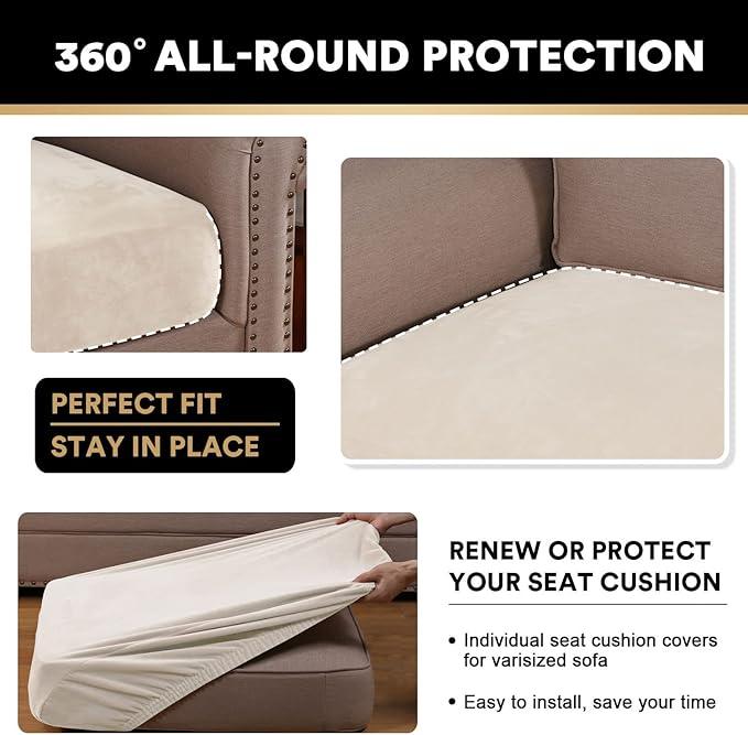 PrinceDeco Velvet Couch Cushion Cover Stretch Sofa Seat Covers Washable Cushion Slipcover for Chair Love Seat Sofa Cushion Furniture Protector Seat Cushion Sofa Cover (Each Width Up to 29.5