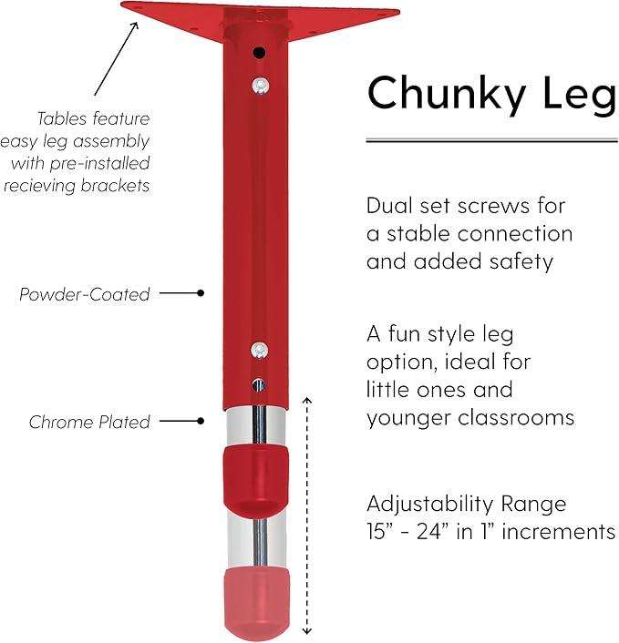 FDP Rectangle Activity School and Classroom Kids Table (24 x 60 inch), Chunky Toddler Legs, Adjustable Height 15-24 inches - Maple Top and Red Edge