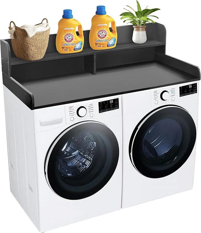 Royxen Laundry Countertop with 2-Tier Shelf Universal Fit, Washer and Dryer Countertop with Storage Space, Shelf Height 11.5 Inches, Solid Wood, Black