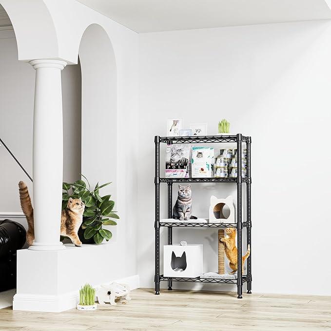 1000 lbs 4 Tier Shelf Metal Storage Shelves Wire Rack Closet Organizers for Garage Kitchen Bathroom Laundry Black 11.8