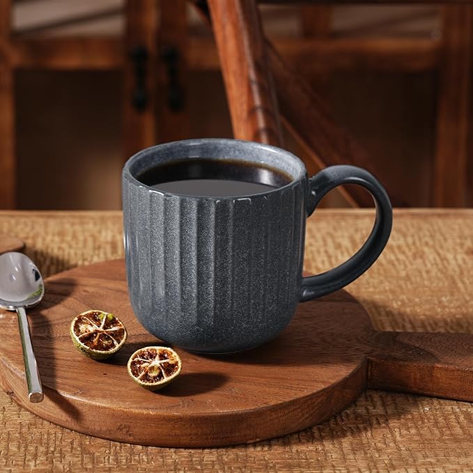 famiware Coffee Mugs Set of 6, Starlight 11 oz Mug Cup Set with Handle for Coffee, Tea, Cocoa, Milk - Ceramic Stoneware Mug Set, Matte Black Grey