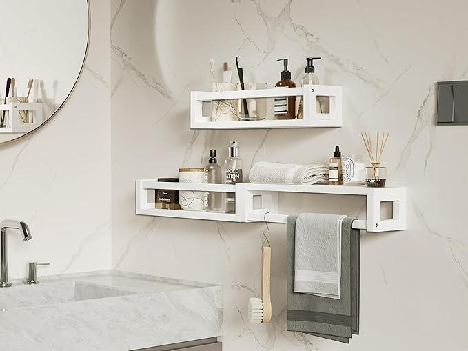Upgraded Thick Floating Shelves - Multi-Use Wall-Mounted Bookshelves for Kids and Nursery, Ideal for Books, Toys, Spice Rack, Decor - White