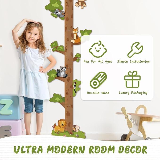 Wooden Surfboard Wall Decor Growth Chart,Tree Art Decor for Kids Room, Wood Tree Kids Sizing Chart, Height Board Cute Decor, Nursery Growth Chart Ruler Measuring Board for Boys Girls