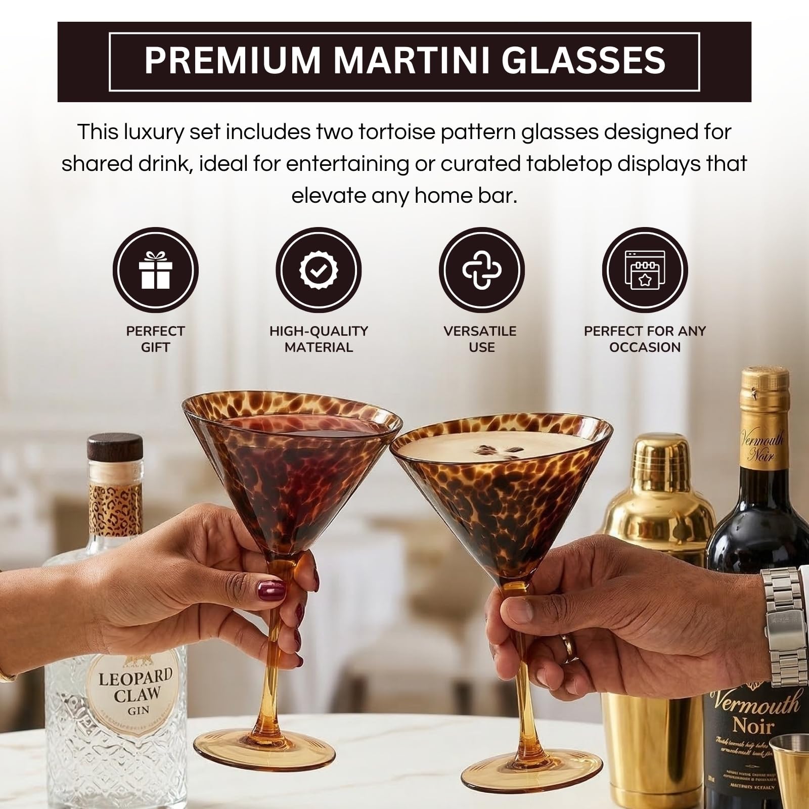 Tortoise Leopard Print Martini 9oz - Set of 2, 7.1