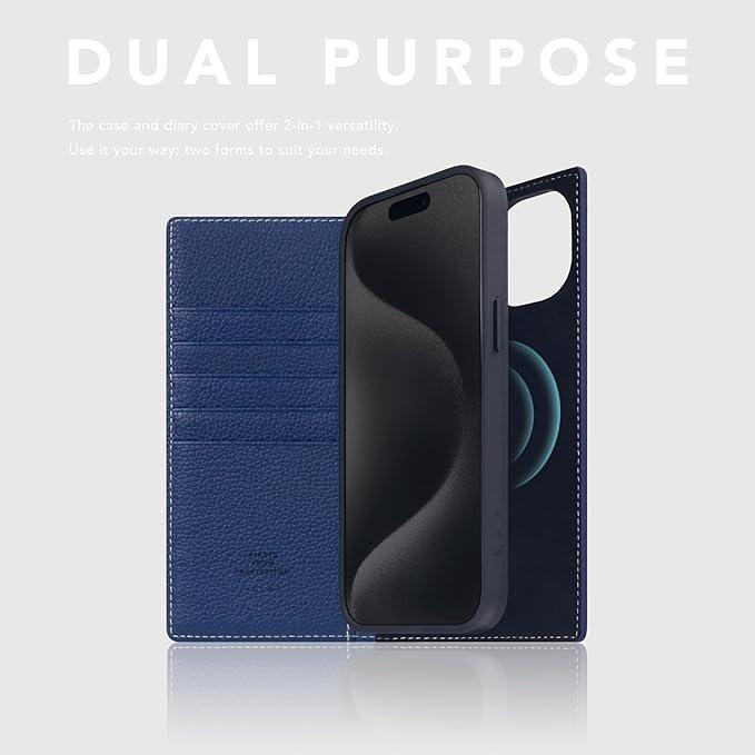 D8 Full Grain Leather Wallet Case for iPhone 15 Plus - [2-in-1] Handcrafted Detachable Diary Style with Magnetic MagSafe Back Cover, Gift Box Included (Navy Blue)