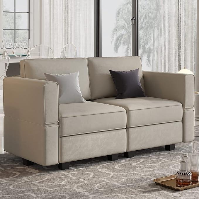 Belffin Modular Loveseat Sofa Couch with Storage Seats Velvet 2 Seater Love Seats for Small Spaces Grey