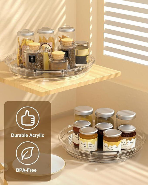 2 Pack Lazy Susan Organizer 9.25''and 11.81'' Two-Tier Lazy Susan Turntable for Cabinet, Spice Rack, and Pantry Storage - Spinning Makeup Organizer for Bathroom, Clear