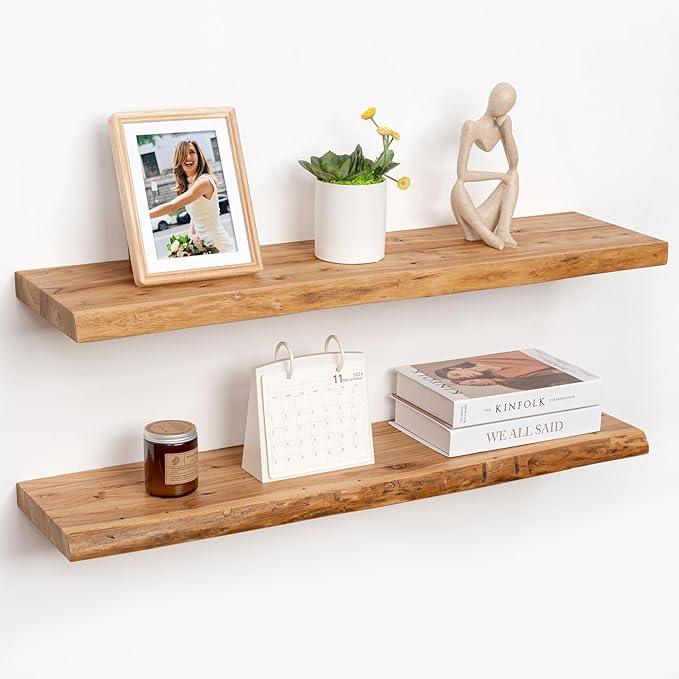RICHFOCUS Live Edge Elm Floating Shelves - 36