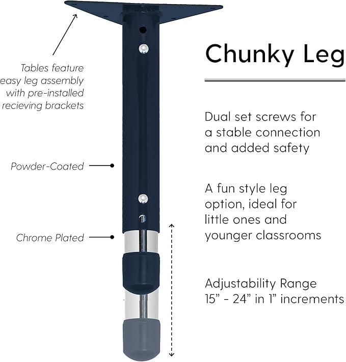 Factory Direct Partners FDP Rectangle Activity School and Classroom Kids Table (24 x 60 inch), Chunky Toddler Legs, Adjustable Height 15-24 inches - Gray Top and Navy Edge