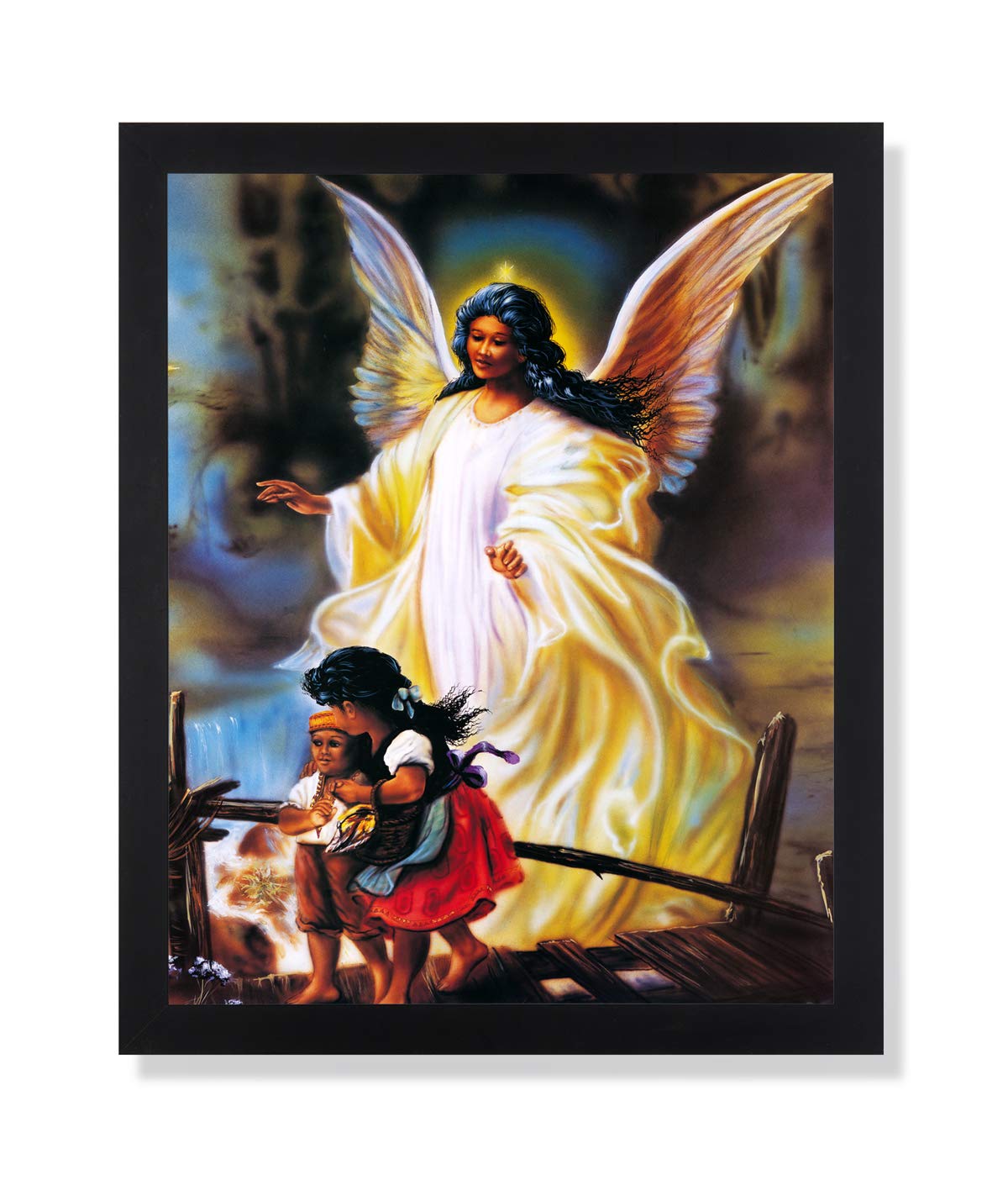 Guardian Angel Art Print | African American Framed Wall Art With Vivid Color & Black Wood Frame