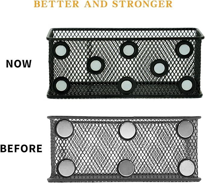 Neudeco Magnetic Locker Organizer and Accessories，Wire Mesh Magnetic Storage Basket ,Magnetic Holder for Dry Erase Markers,Strong Magnet Pen Holder for Fridge School,Pack 3 (Black)