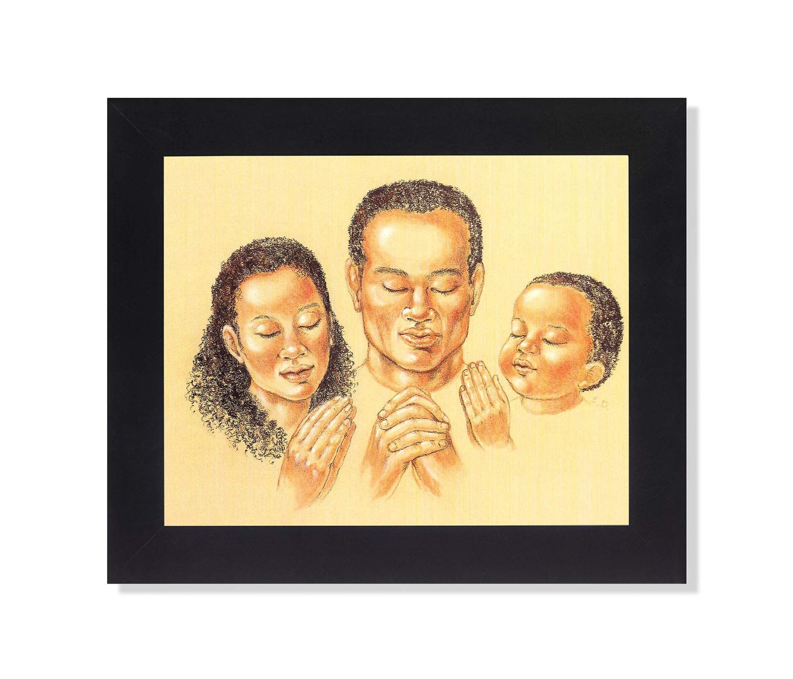 Black Framed Art Print – African American Praying Family 8x10 Wall Art