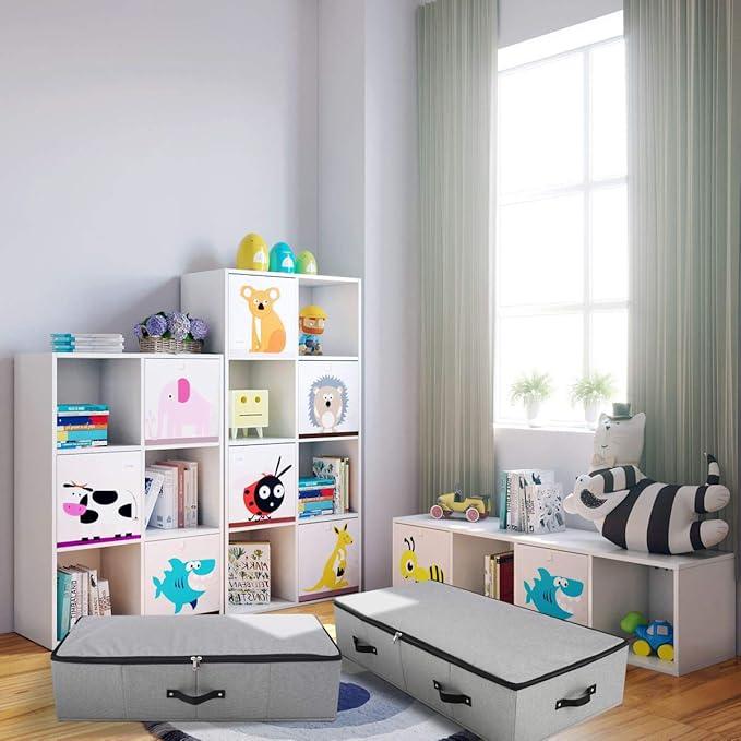 2PCS Foldable Under Bed Storage Container with Plastic Support Liner, Handles, Zipper lid, Sweater Pillow Blankets ClothesStorage Organizer for Bedroom and Closet, 29×15×7inch, Dark Grey