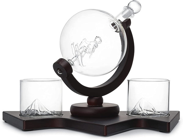 Ski Wine and Whiskey Decanter 850ml With 2 Glacier Mountain Glasses by The Wine Savant - 14