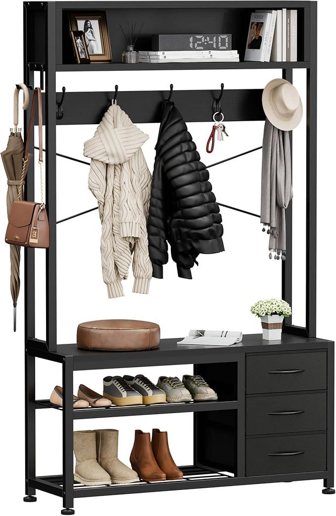 Lulive Hall Tree with Bench and Shoe Storage, 31.5