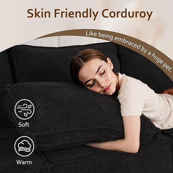HOOOWOOO Modular Sectional Sofa Couch,Matching Free Combination Cloud Couch Ottoman Chair(Black Corduroy)