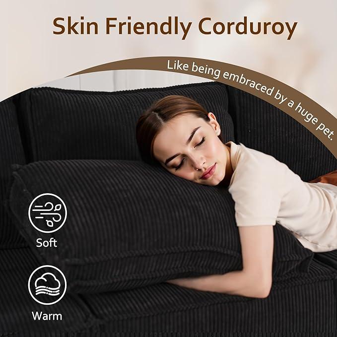 HOOOWOOO Modular Sectional Sofa Couch,Matching Free Combination Cloud Couch Left Arm Chair(Black Corduroy)