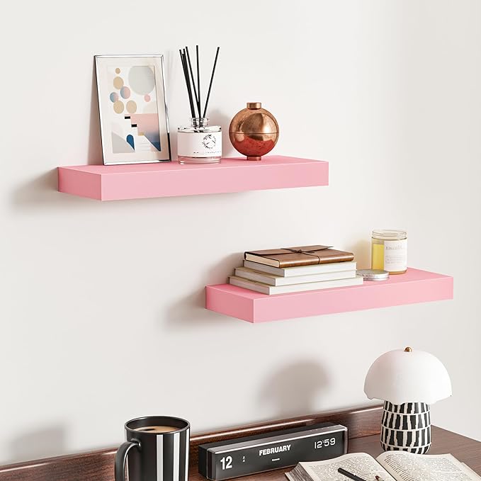 BAMEOS Pink Floating Shelves for Wall, 16