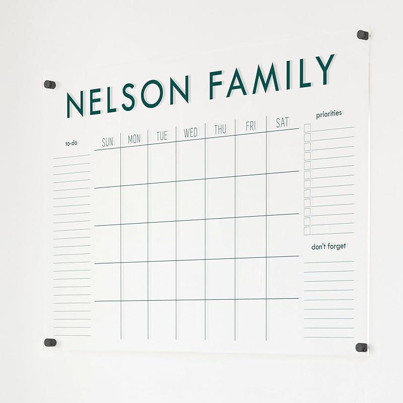 Personalized Clear Acrylic Calendar for Wall, Calendar Whiteboard for Wall, Dry Erase Wall Calendar, Wall Calendar Organizer System for Home (Block, Jade, 38