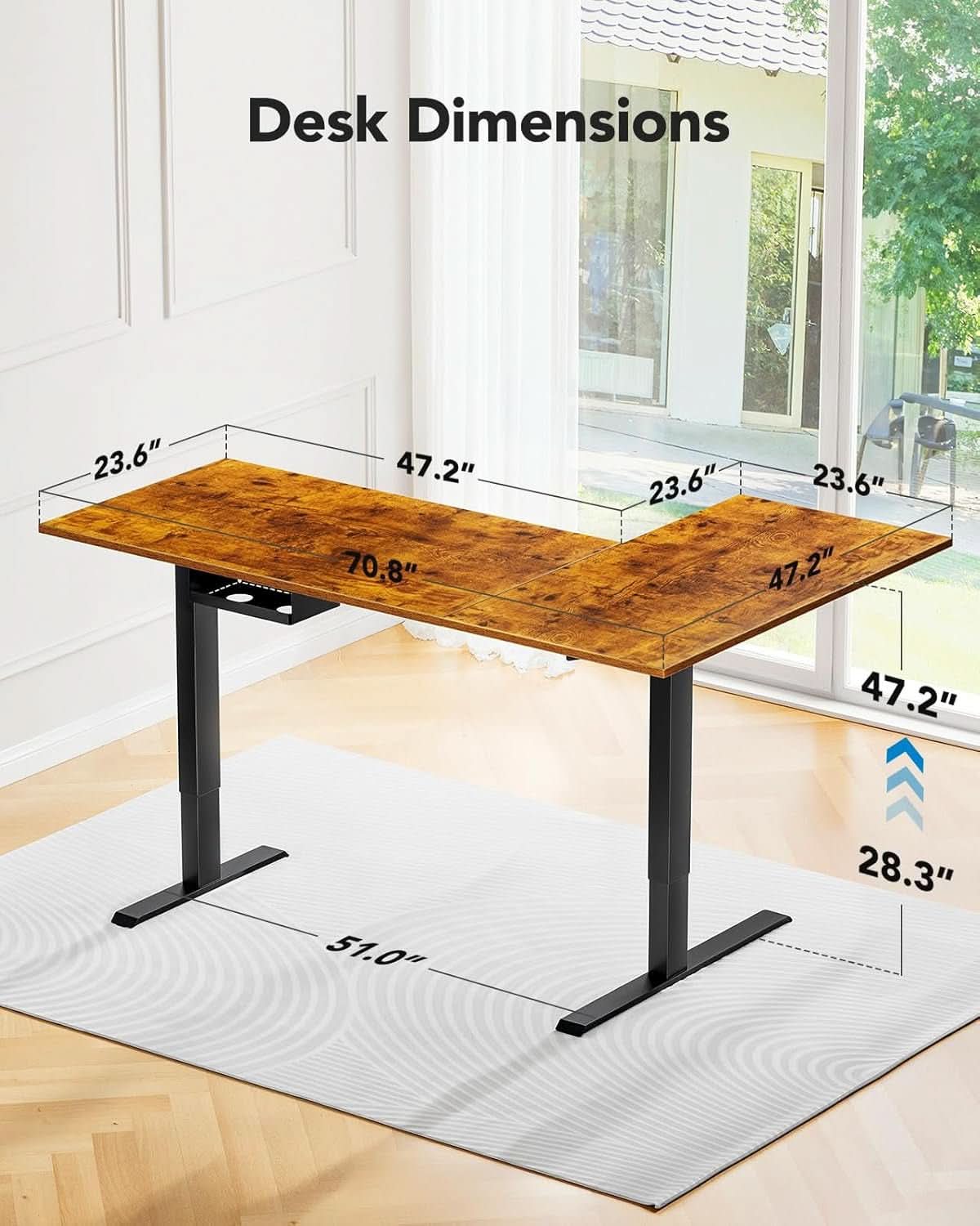 71x48 Inch L Shaped Electric Dual Motor Standing Desk Brown