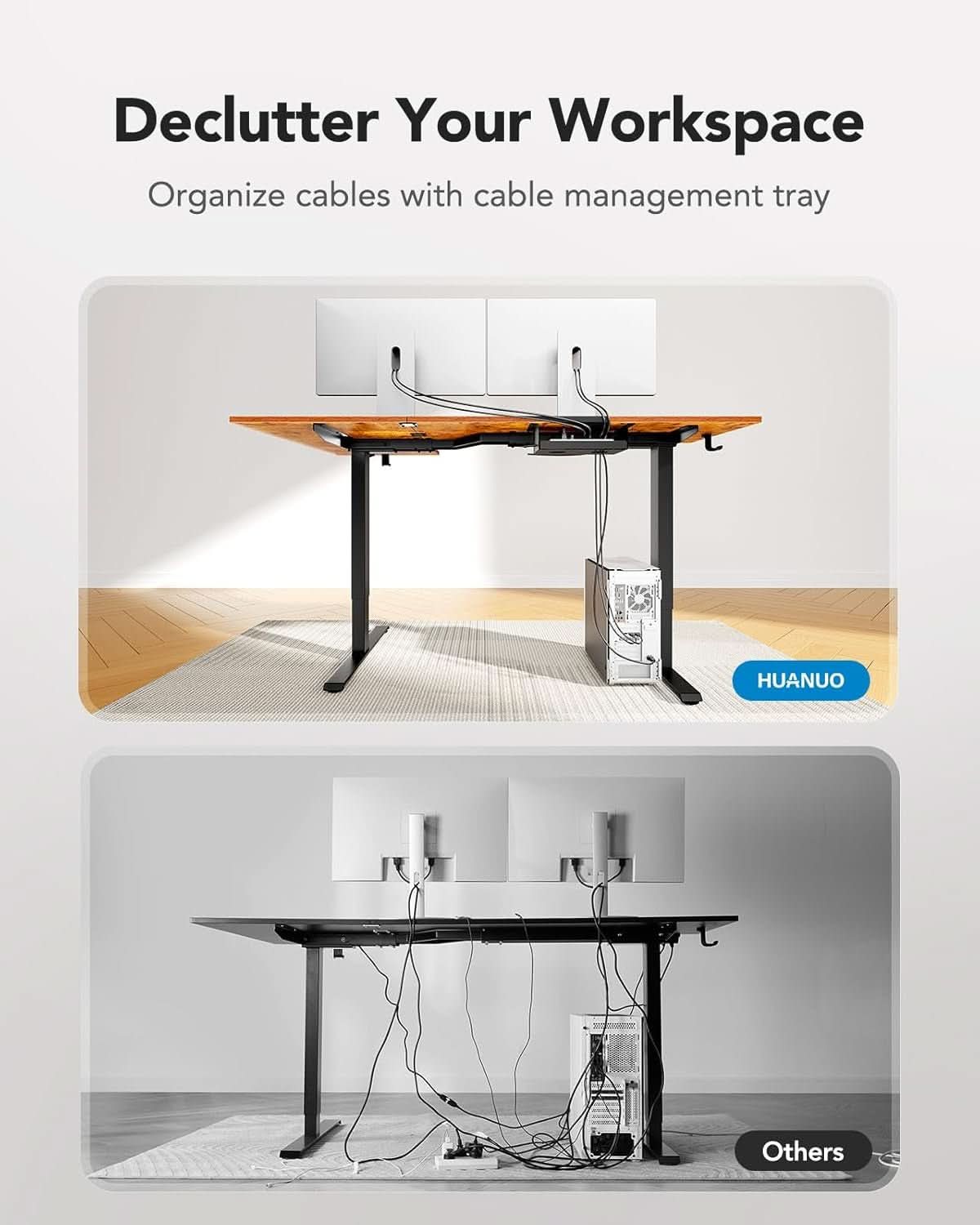 71x48 Inch L Shaped Electric Dual Motor Standing Desk Brown