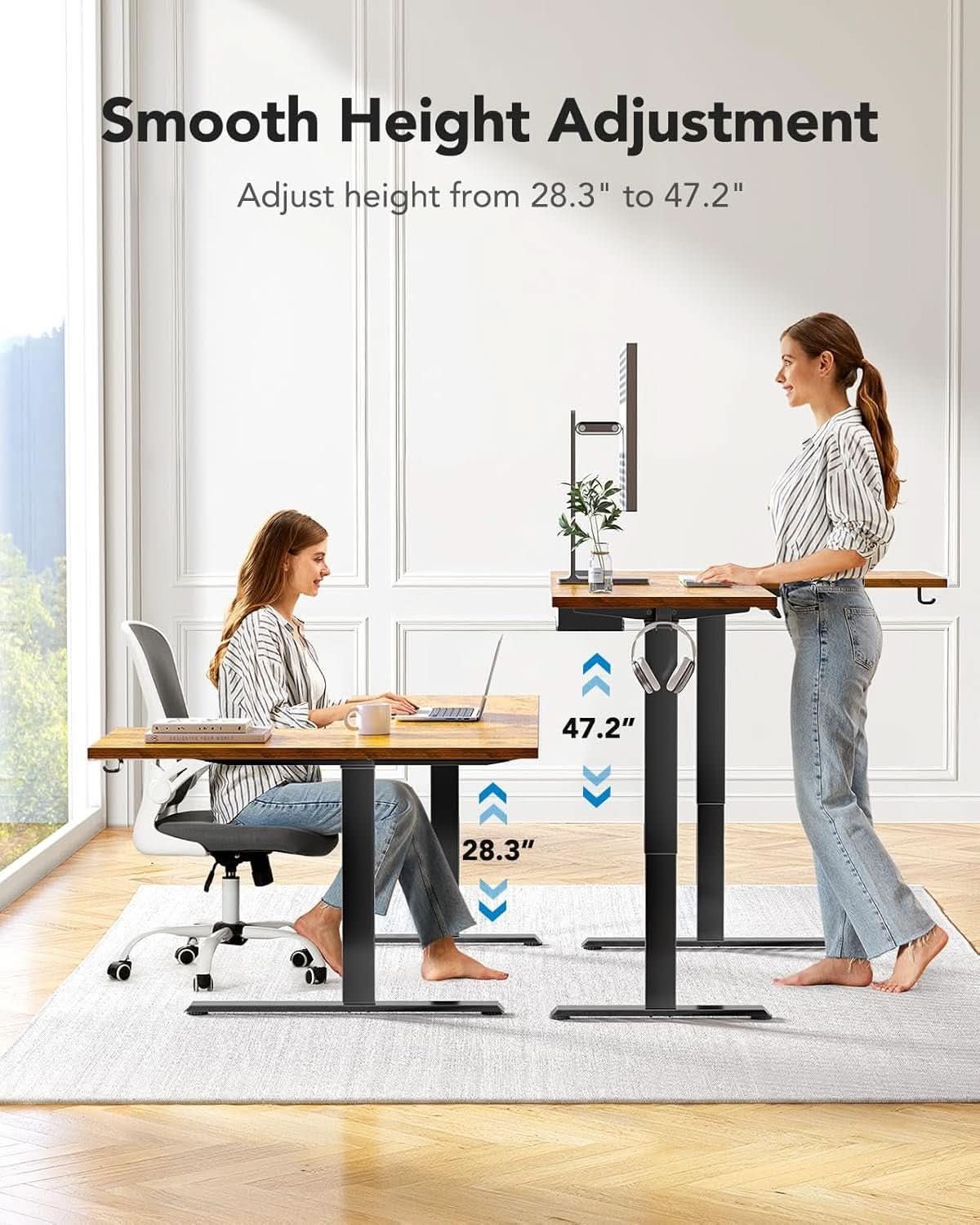 71x48 Inch L Shaped Electric Dual Motor Standing Desk Brown
