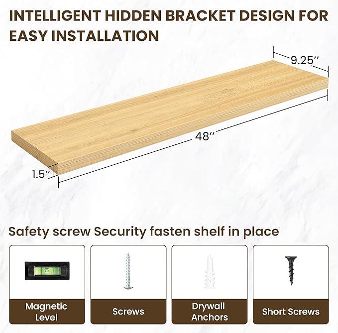 48 Inch Floating Shelves, 3D Textured Wood Grain, 48