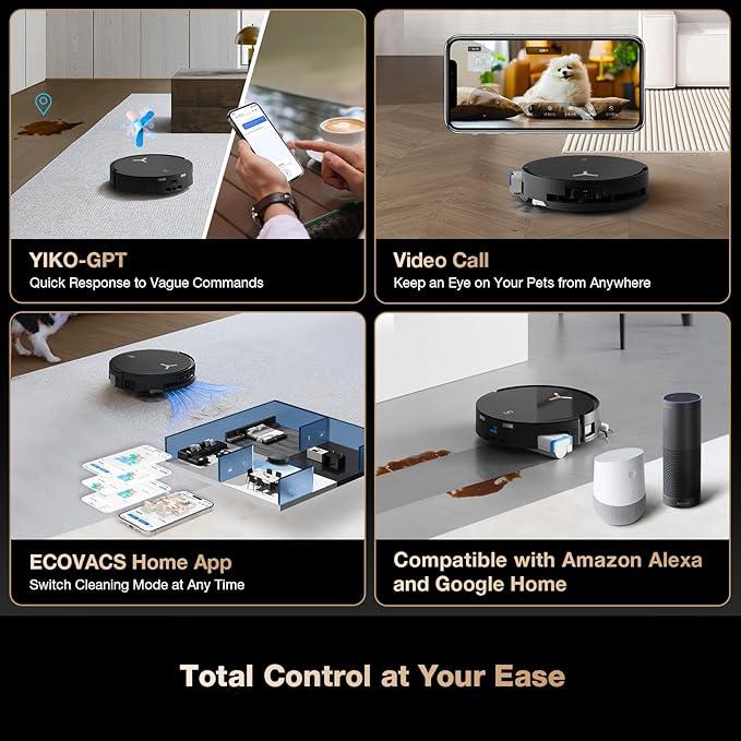 ECOVACS DEEBOT X8 PRO OMNI Robot Vacuum and Mop, 18000Pa, OZMO ROLLER Instant Self-Washing Mopping, 167℉ Hot Water Mop Washing, Auto Cleaning Solution Adding, Hot Air-Drying, Self-Emptying, Black