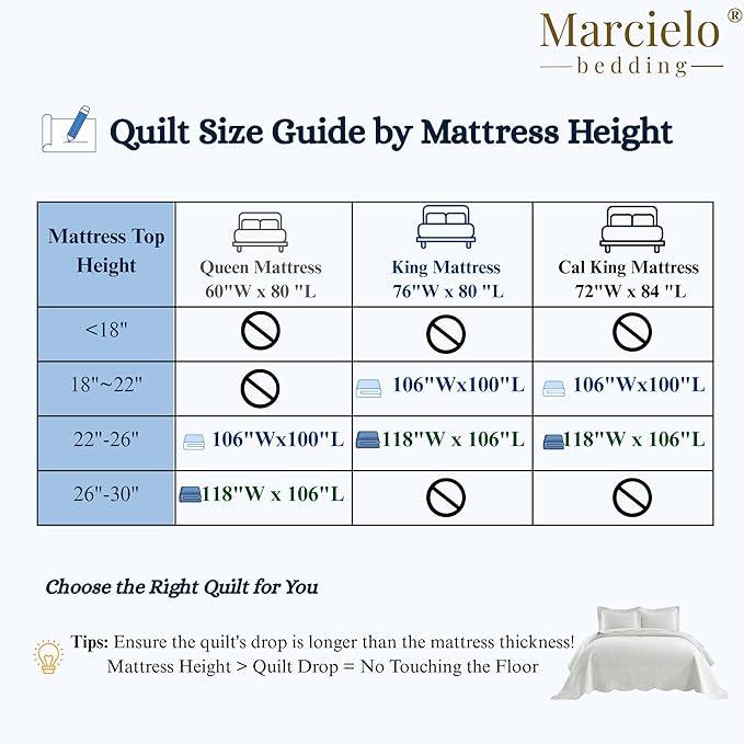 MarCielo 3-Piece 100% Cotton Oversized Bedspread Lightweight Quilt Coverlet Embroidery Farmhouse Bedding Set (TG Bright White, Oversized Queen (100