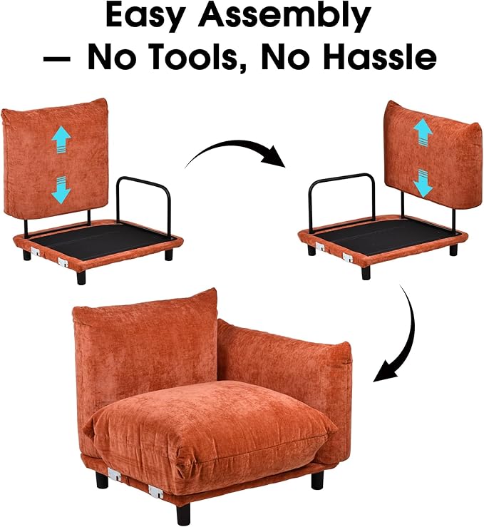 Modern Minimalist Chenille Modular Sectional Sofa, Oversized Couch and Loveseat Set with Thick Cushions, Upholstered Sofa for Small Spaces, Living Room, Bedroom, Office, Apartment(Orange,75