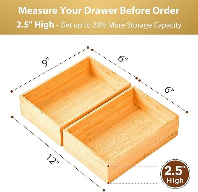 Umilife Bamboo Kitchen Drawer Organizer, Extra High Silverware Tray, Flatware Cutlery Storage Box, Multi-Use Holder in Office, Bathroom, Pantry - 9