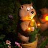 Solar Groundhog Garden Statue with LED Lights - Resin Cactus Planter Ornament for Outdoor Decor, Lawn, Patio, Yard, and Balcony, Unique Garden Gift for Women, Mom, and Grandma
