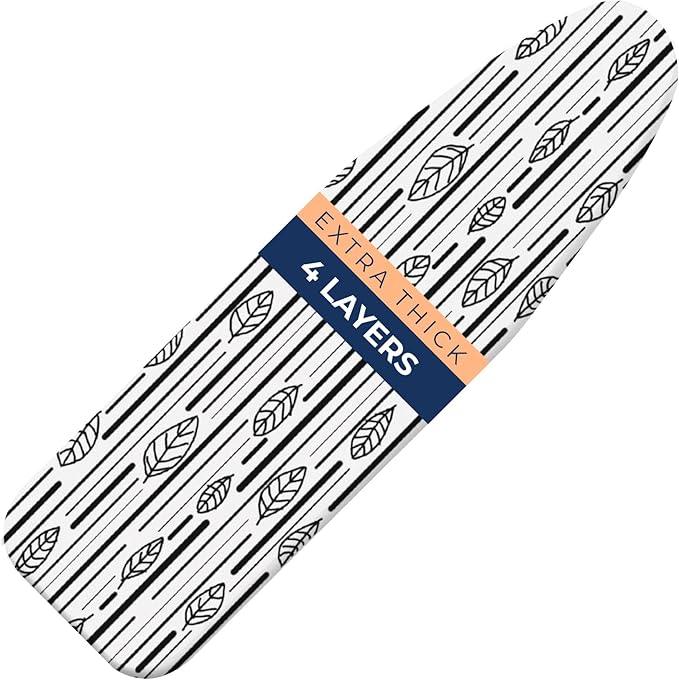 Ironing Board Cover and Pad Extra Thick Heavy Duty Padded 4 Layers Non Stick Scorch and Stain Resistant 15x54 and 3 Fasteners Elastic Edge with Bonus Protective Scorch Mesh Cloth