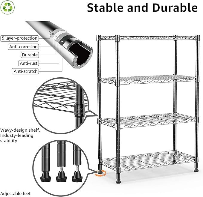 1000 lbs Storage Shelving Steel Heavy Duty 4-Tier Utility Shelving Unit Steel Organizer Wire Rack for Home,Kitchen,Office (13.7