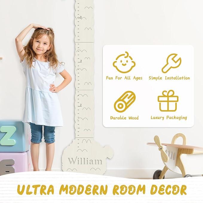 Personalized Name Height Chart for Kids, Alpaca Wood Growth Chart, Height Measuring for Children, Boy Girls Height Wall Chart Growth Measuring Ruler for Nursery Decor, Lightweight