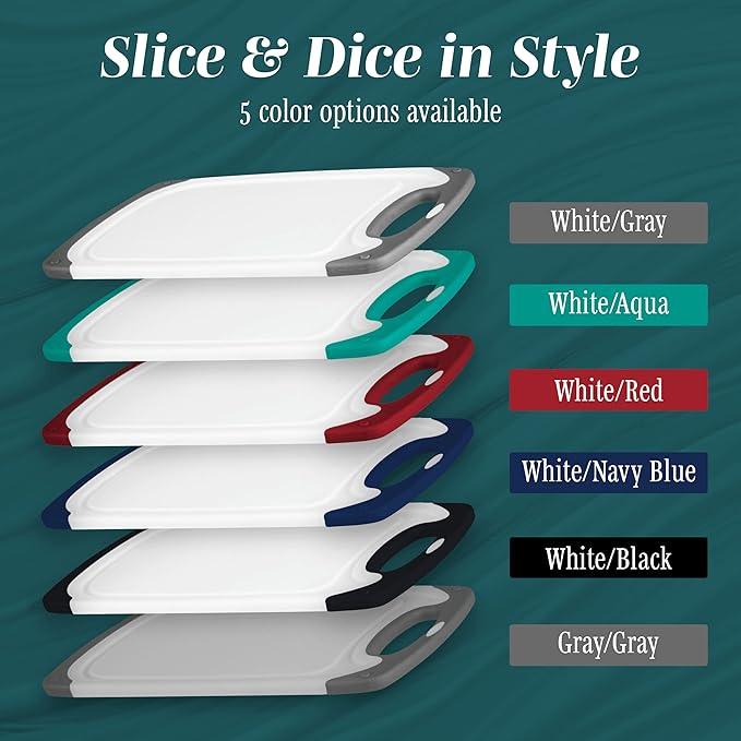 Cutting Boards for Kitchen - BPA-Free Chopping Board - Different Sizes & Non Slip Handles - Reversible, Large Cutting Board Set - Unique Gifts for Cooks Who Have Everything - 3-Pack Navy Blue