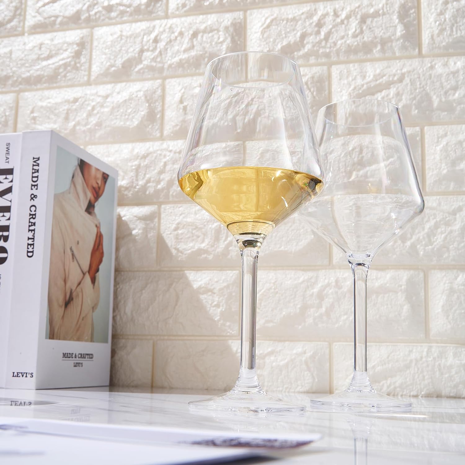 Unbreakable Stemmed Wine Glasses, Tritan Acrylic | Set of 2 | European Style Crystal Drinkware, 18oz