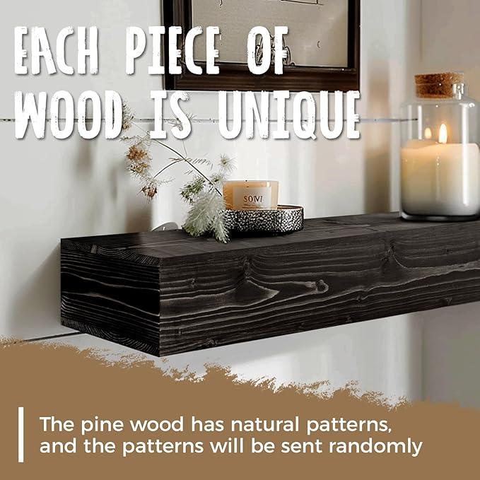 56x8x5 Fireplace Mantel - Handcrafted Hollow Rustic Solid Wood Wall Mounted Floating Shelf with Invisible Heavy Duty Wood Bracket (Weathered Black)