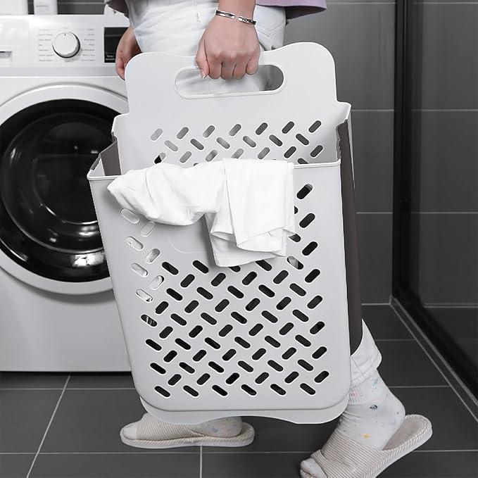 Plastic Collapsible Hanging Laundry Baskets with Carry Handle, Space-Saving Wall Hanging Laundry Basket Durable Tall Folding Plastic Laundry Hamper Waterproof Dirty Clothes Organizer XL+L