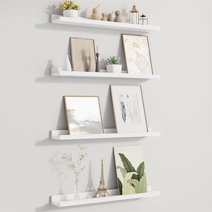 Picture Ledge Shelf for Wall, Floating Shelves Set of 4, 24 Inch Long Nursery Book Shelves for Toys Storage, Kids Bookshelf Wall Mounted for Books Photo Frames, White