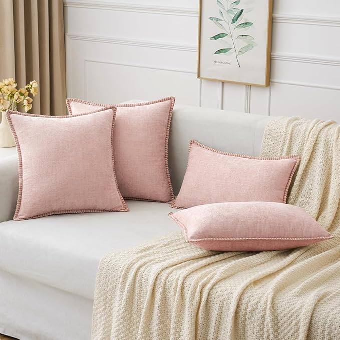 MIULEE Pack of 2 Couch Throw Pillow Covers 18x18 Inch Pink Valentine Farmhouse Decorative Pillow Covers with Stitched Edge Soft Chenille Solid Dyed Spring Pillow Covers for Sofa Bed Living Room