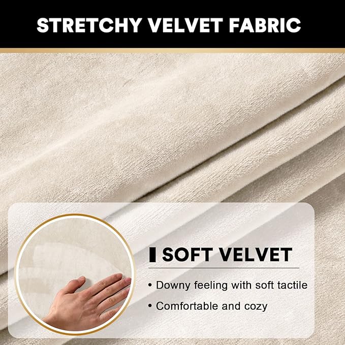 PrinceDeco Sectional Couch Cushion Covers 3 Pieces Velvet Separate Couch Cover Extra Large Stretch Sofa Slipcover Washable Furniture Protector for Sectional Sofa(Each Width Up to 40